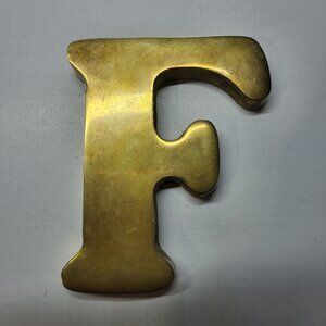 Vintage Solid Brass Letter F Alphabet Initial Wall Decor Paperweight 3.75" x 3"